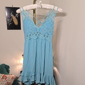 Blue Lace Sleeveless Dress